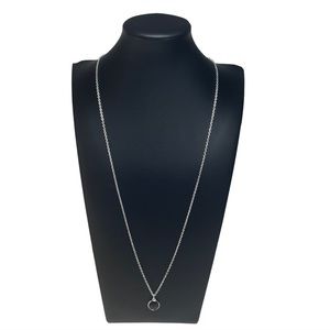 Stella & Dot Faceted Black Crystal Pendant Necklace Silver 29"